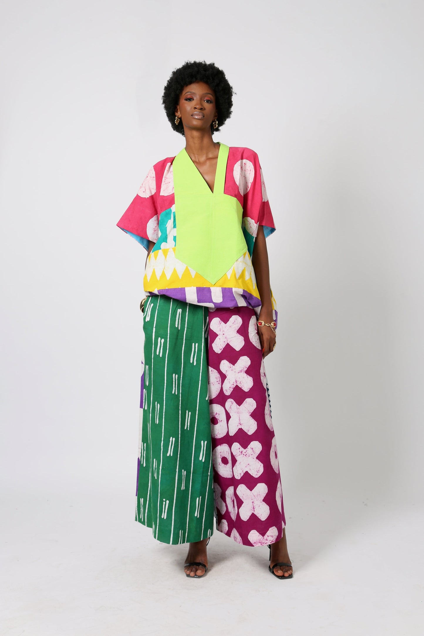 GREEN AND WHITE MULTICOLOURED CULOTTES