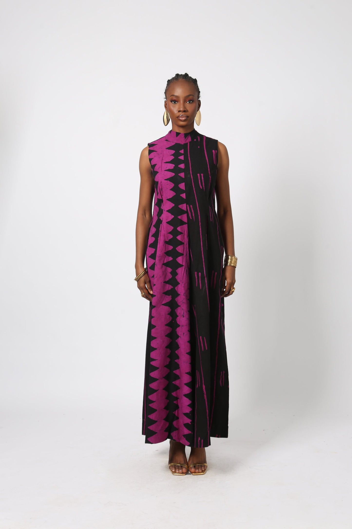 MAGENTA AND BLACK MULTIPRINT JUMPSUIT