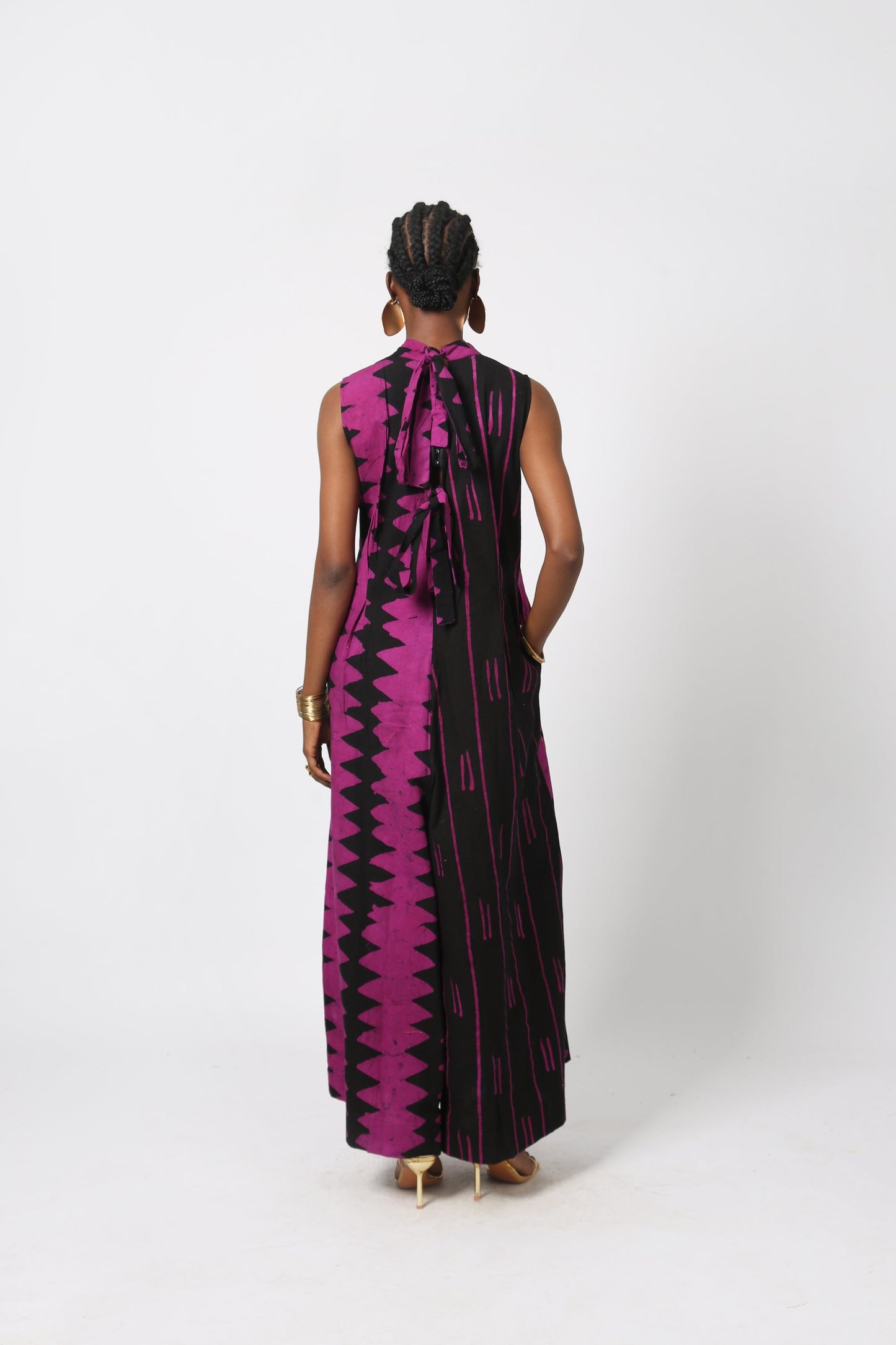 MAGENTA AND BLACK MULTIPRINT JUMPSUIT