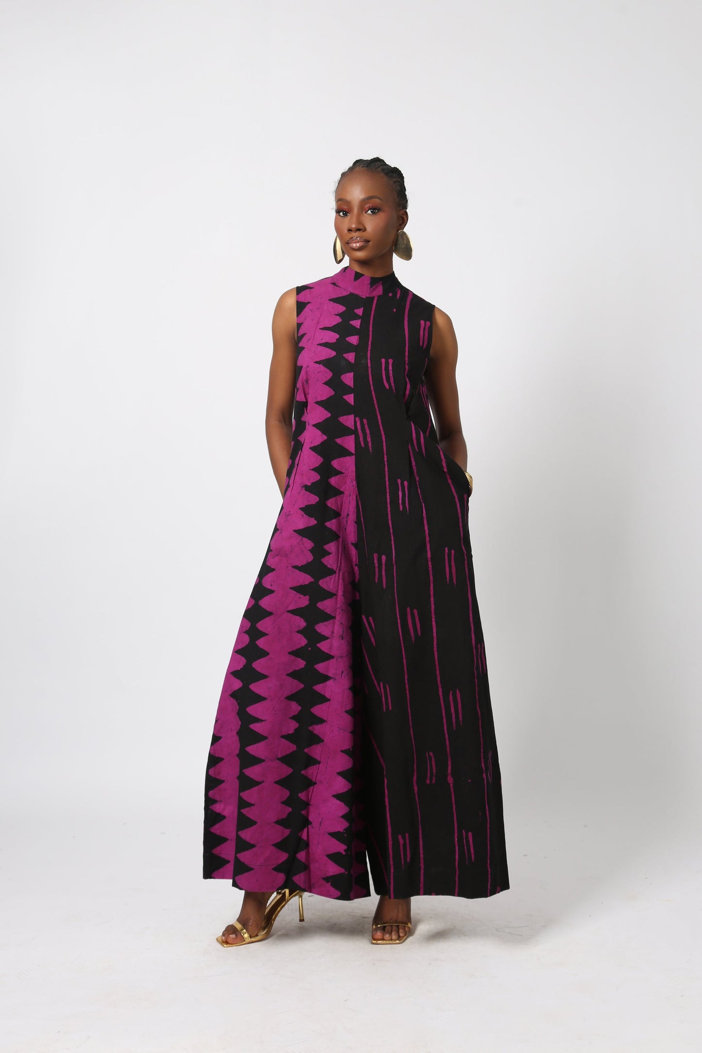 MAGENTA AND BLACK MULTIPRINT JUMPSUIT