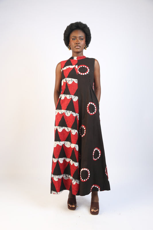 WHITE, RED AND BLACK MULTIPRINT JUMPSUIT