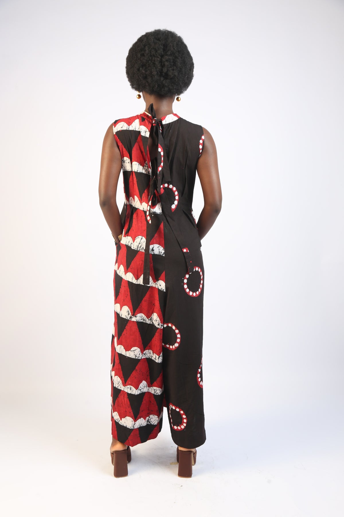 WHITE, RED AND BLACK MULTIPRINT JUMPSUIT