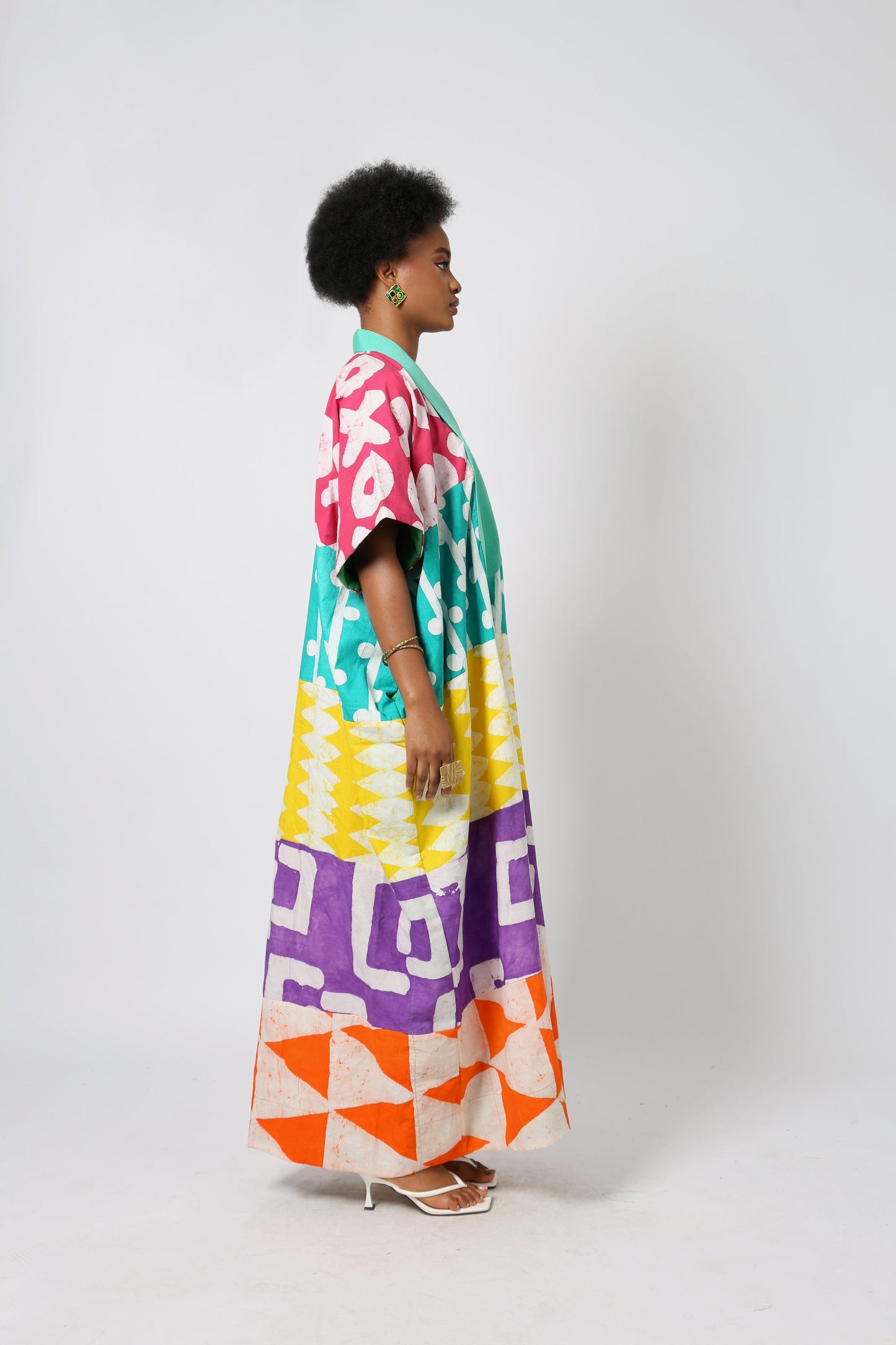BRIGHT MULTICOLOURED AGBADA WITH SEAGREEN ASO OKE