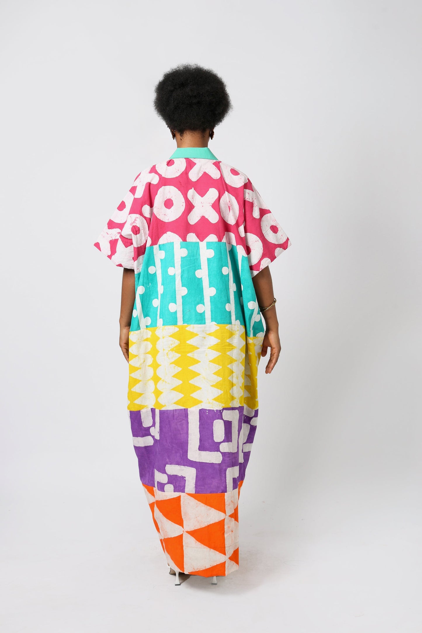 BRIGHT MULTICOLOURED AGBADA WITH SEAGREEN ASO OKE