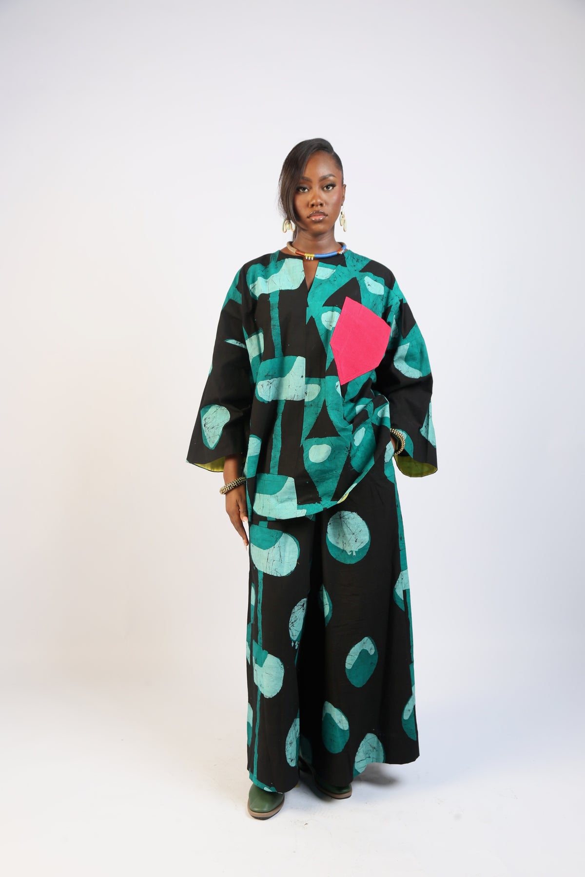 GREEN AND BLACK MULTIPRINT BUBA TOP