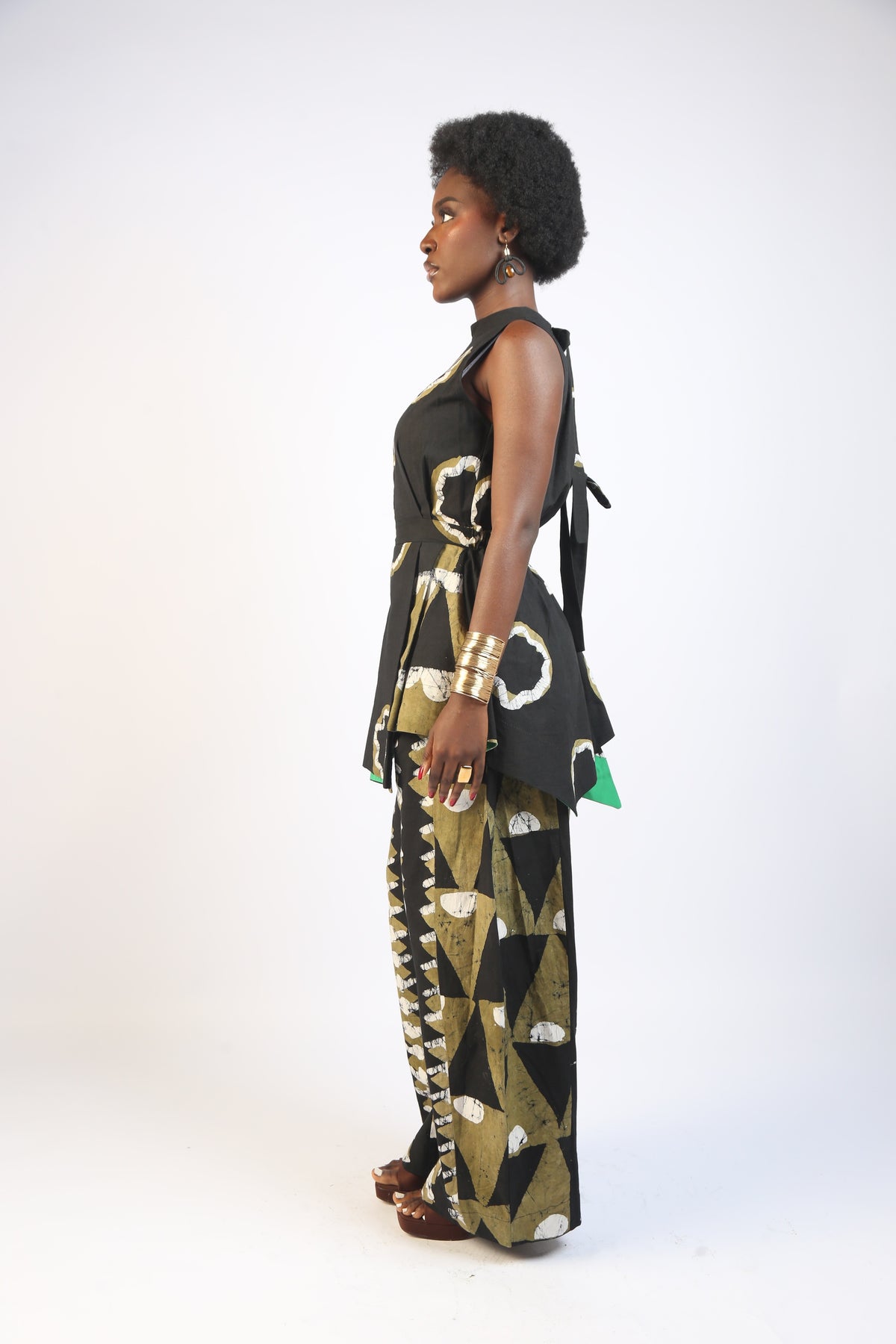 WHITE, KHAKI AND BLACK MULTIPRINT MINI IRO DRESS