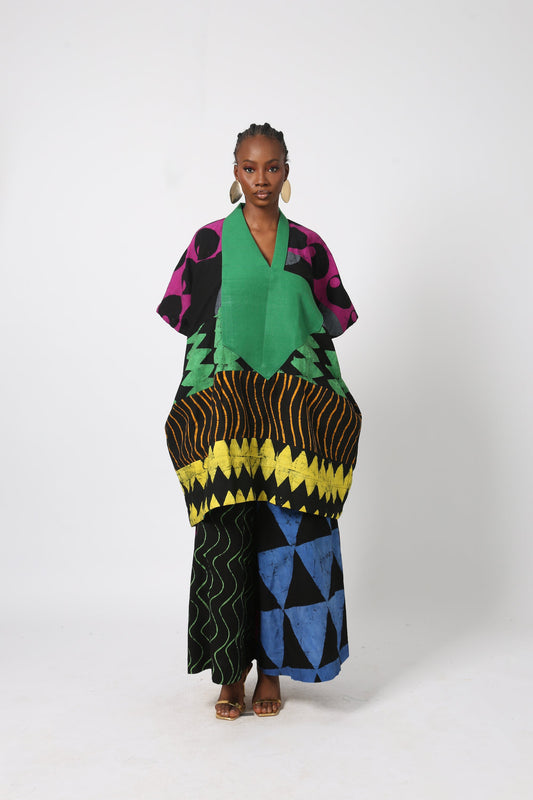 DARK MULTICOLOURED MINI AGBADA