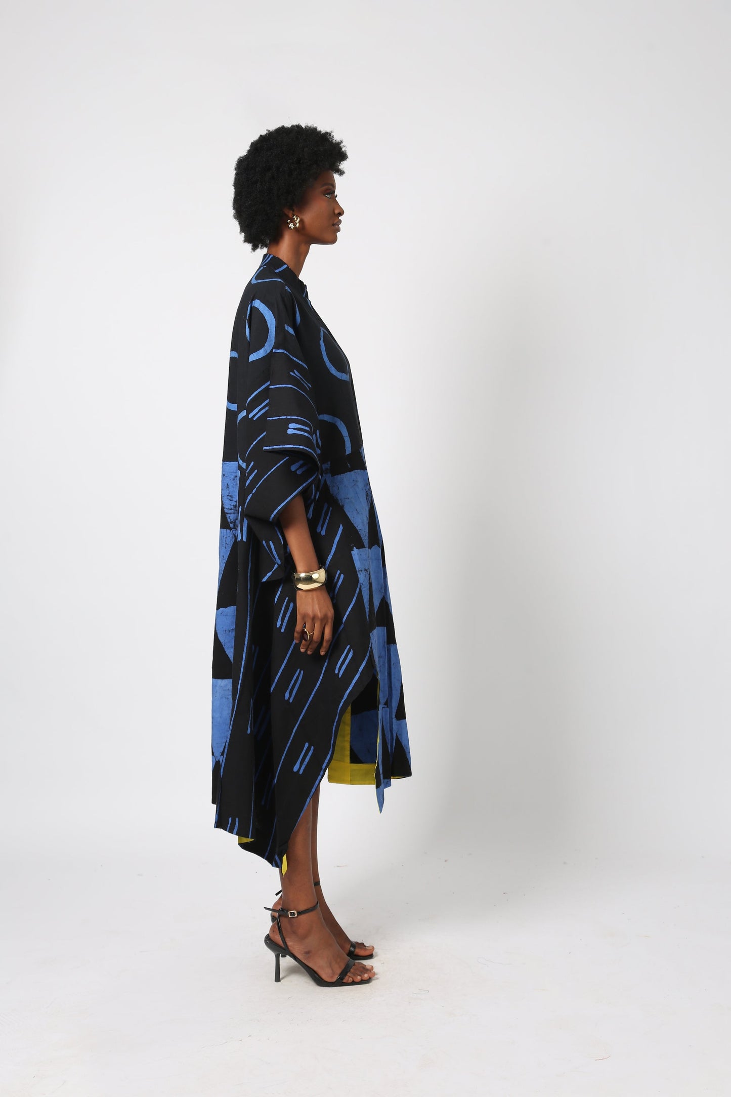 BLACK AND BLUE MULTIPRINT SHIRT DRESS