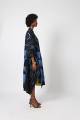 BLACK AND BLUE MULTIPRINT SHIRT DRESS