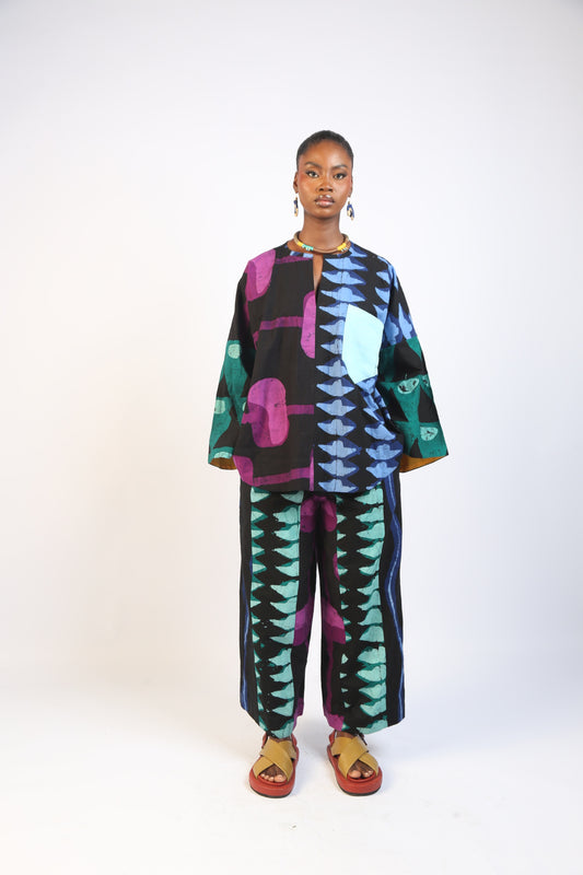 GREEN, MAGENTA AND BLUE MULTICOLOURED PANTS