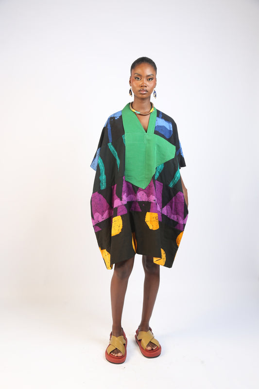 BLACK MULTICOLOURED MINI AGBADA WITH ASOOKE