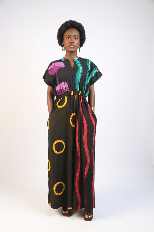 MAGENTA AND OLIVE MULTICOLOURED BUBA JUMPSUIT