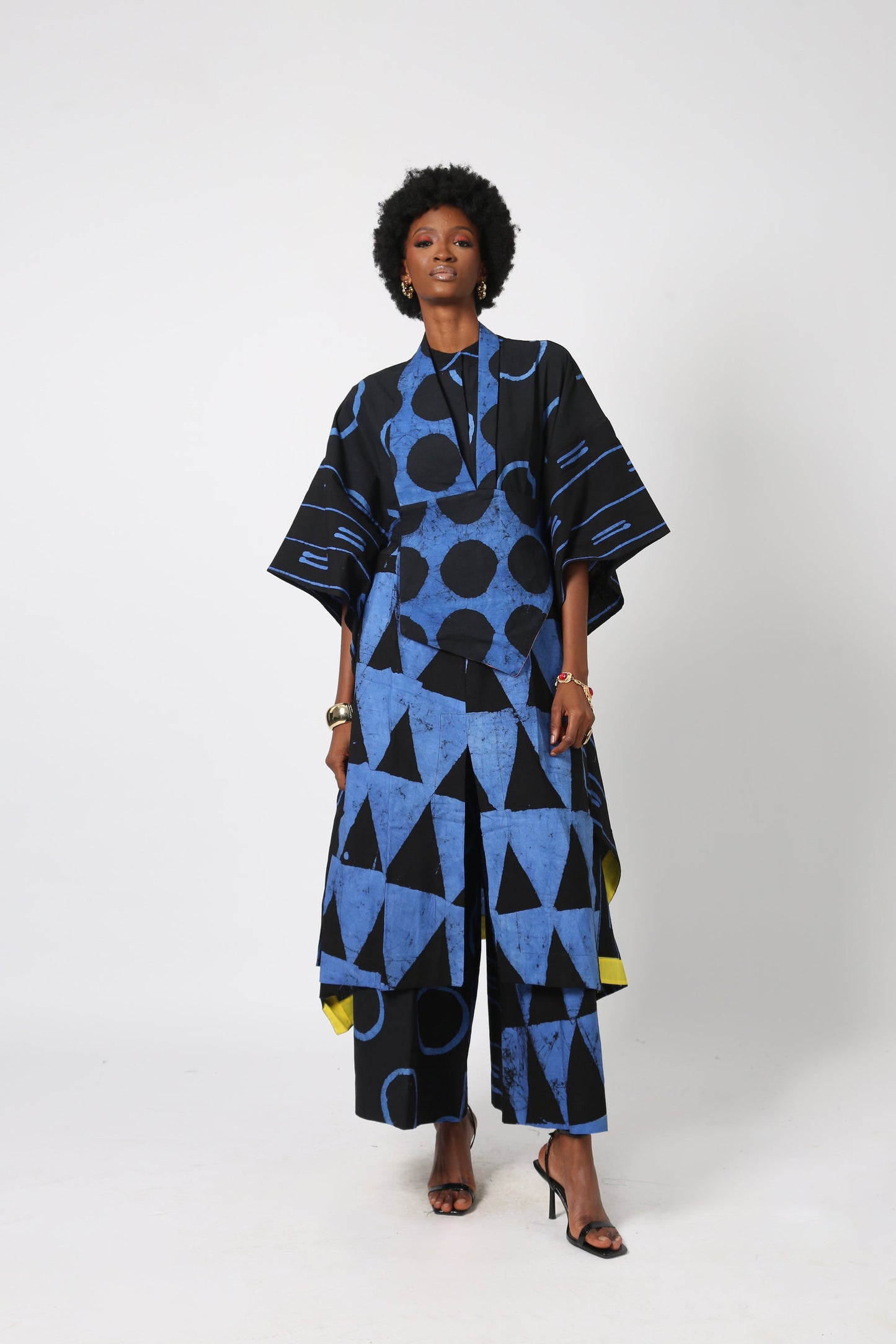 BLACK AND BLUE MULTIPRINT SHIRT DRESS