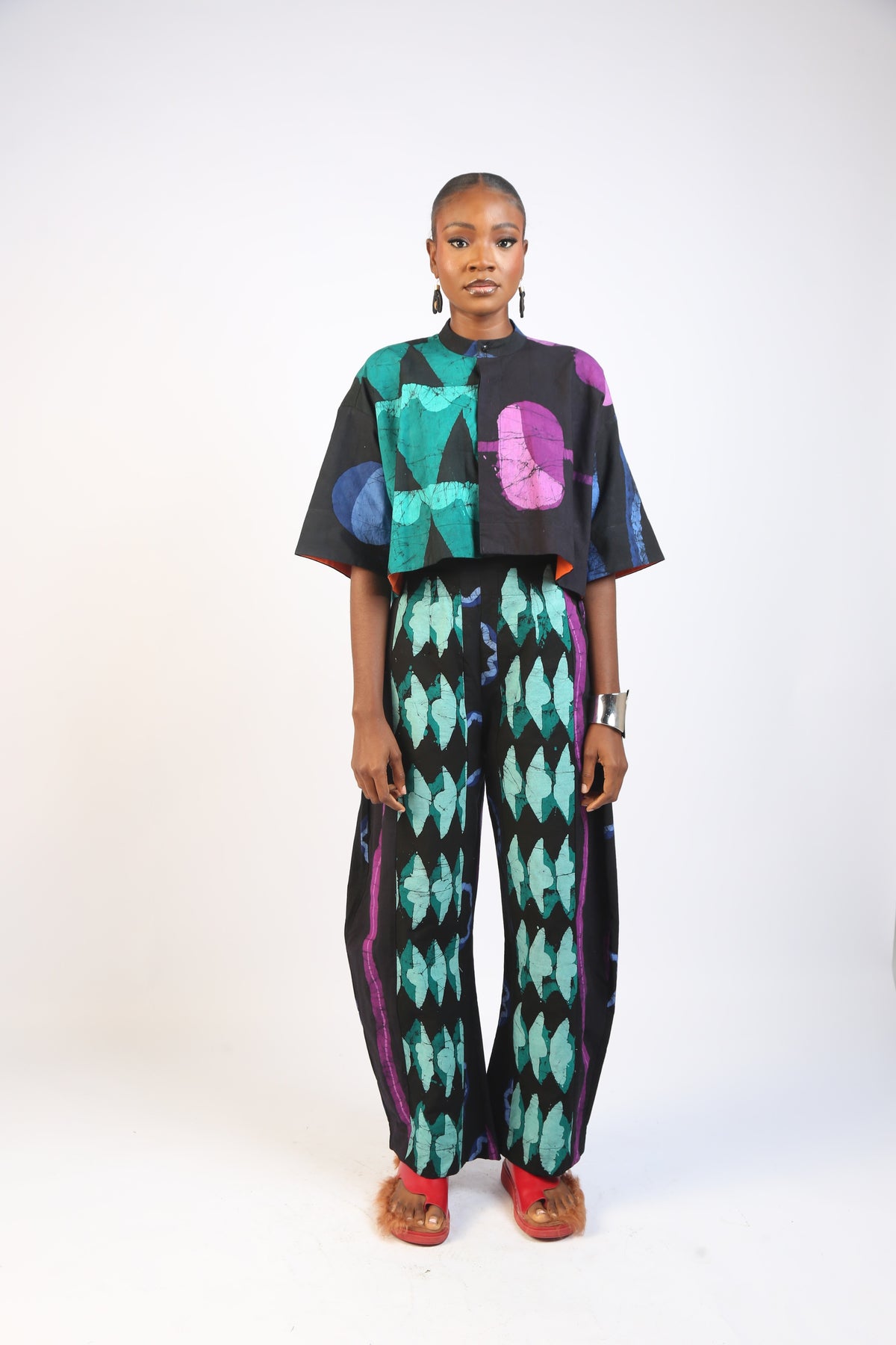 GREEN, MAGENTA AND BLUE MULTICOLOURED PANTS