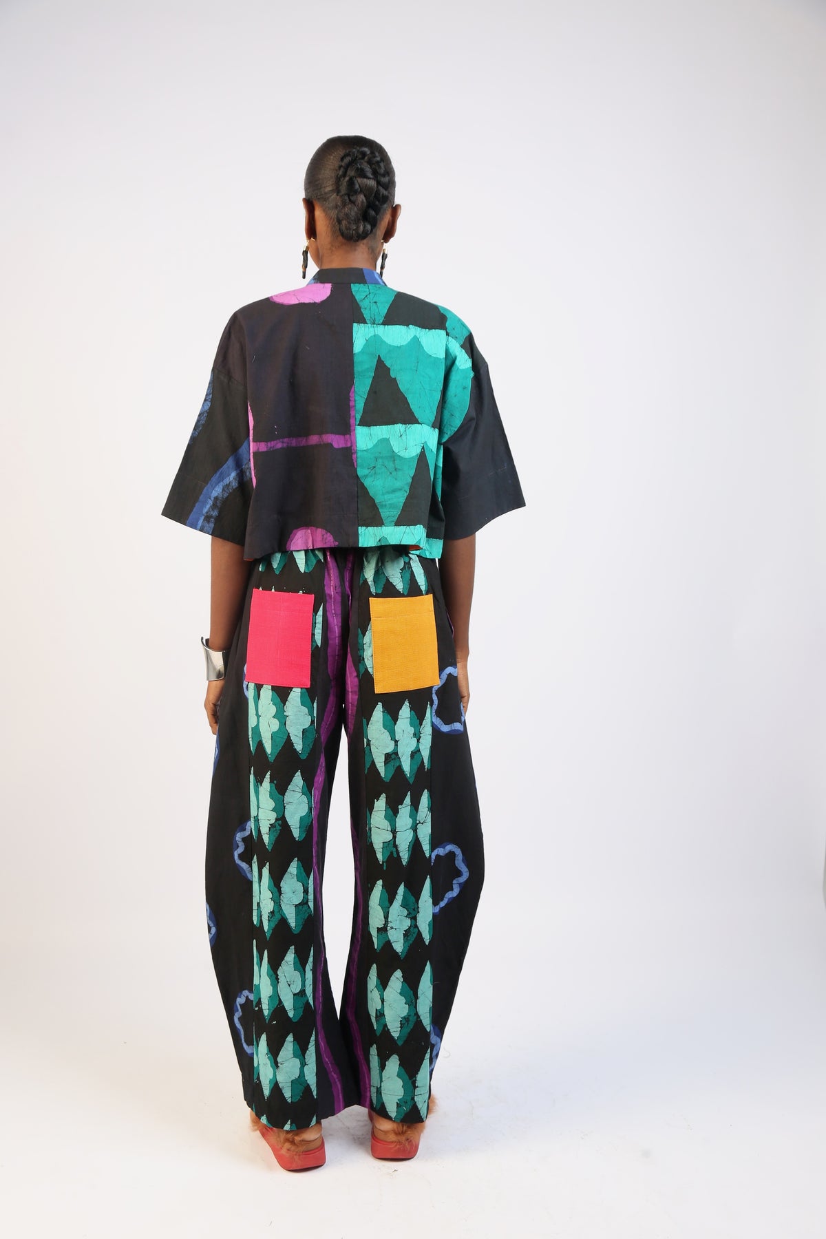 GREEN, MAGENTA AND BLUE MULTICOLOURED PANTS
