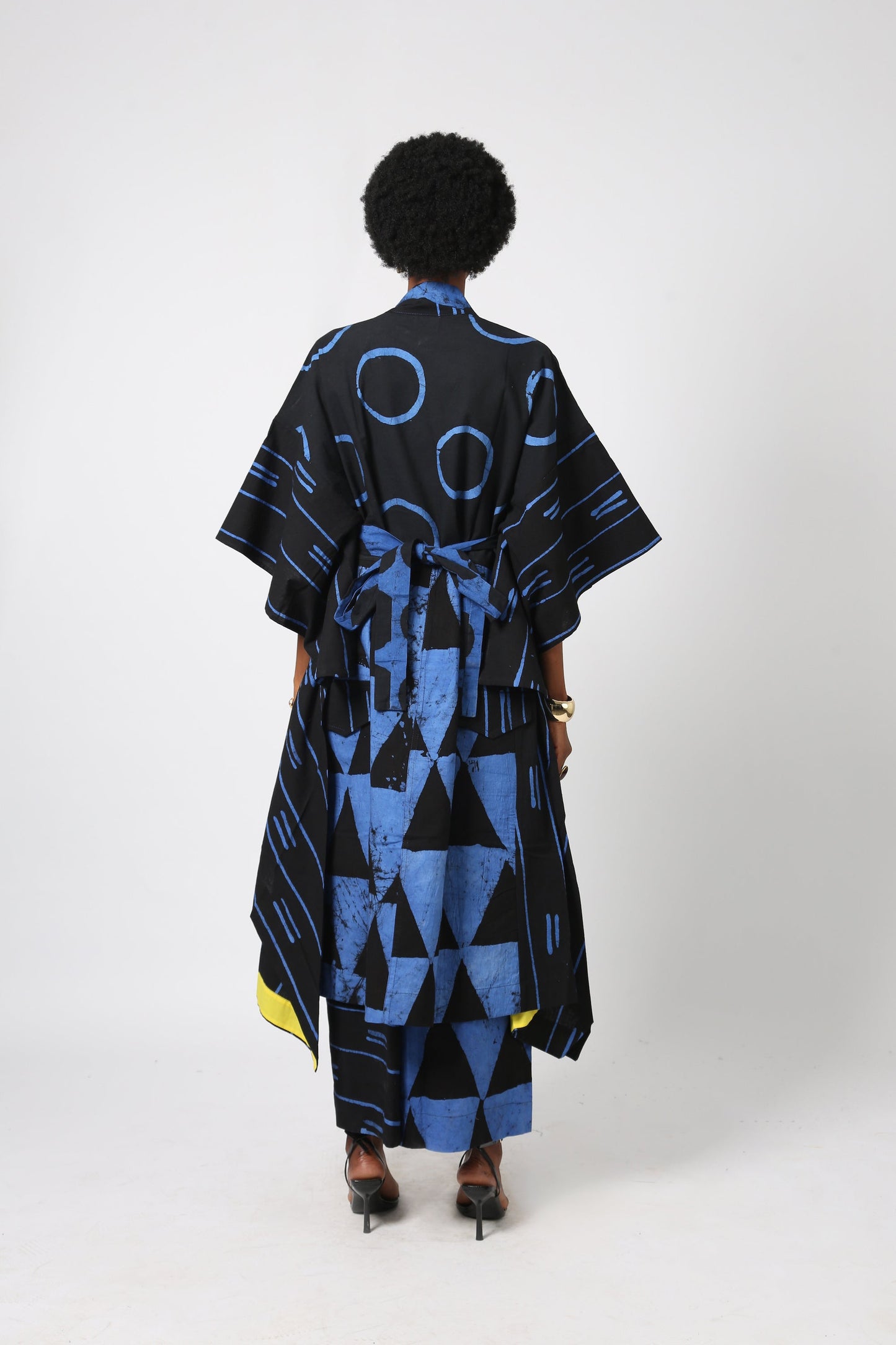 BLACK AND BLUE MULTIPRINT SHIRT DRESS