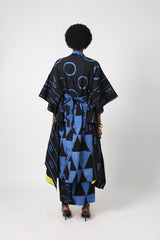 BLACK AND BLUE MULTIPRINT SHIRT DRESS