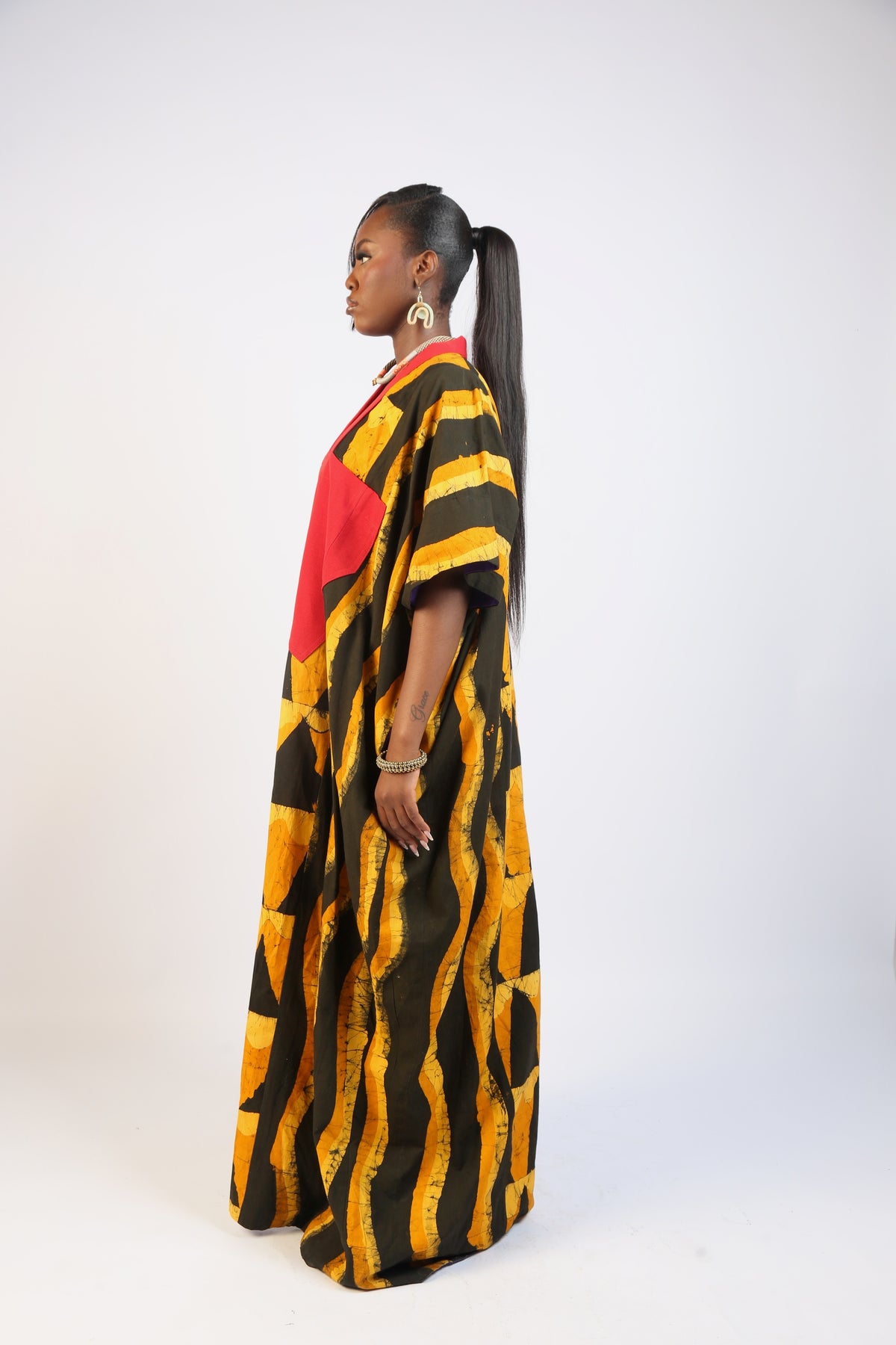 GOLDEN YELLOW AND BLACK MULTIPRINT AGBADA WITH ASOOKE