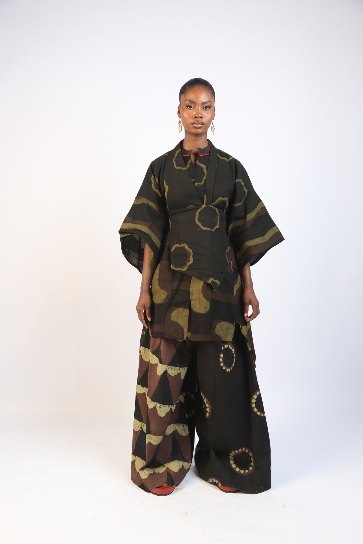 KHAKI, BROWN AND BLACK MULTIPRINT PANTS