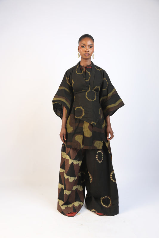 KHAKI, BROWN AND BLACK MULTIPRINT PANTS