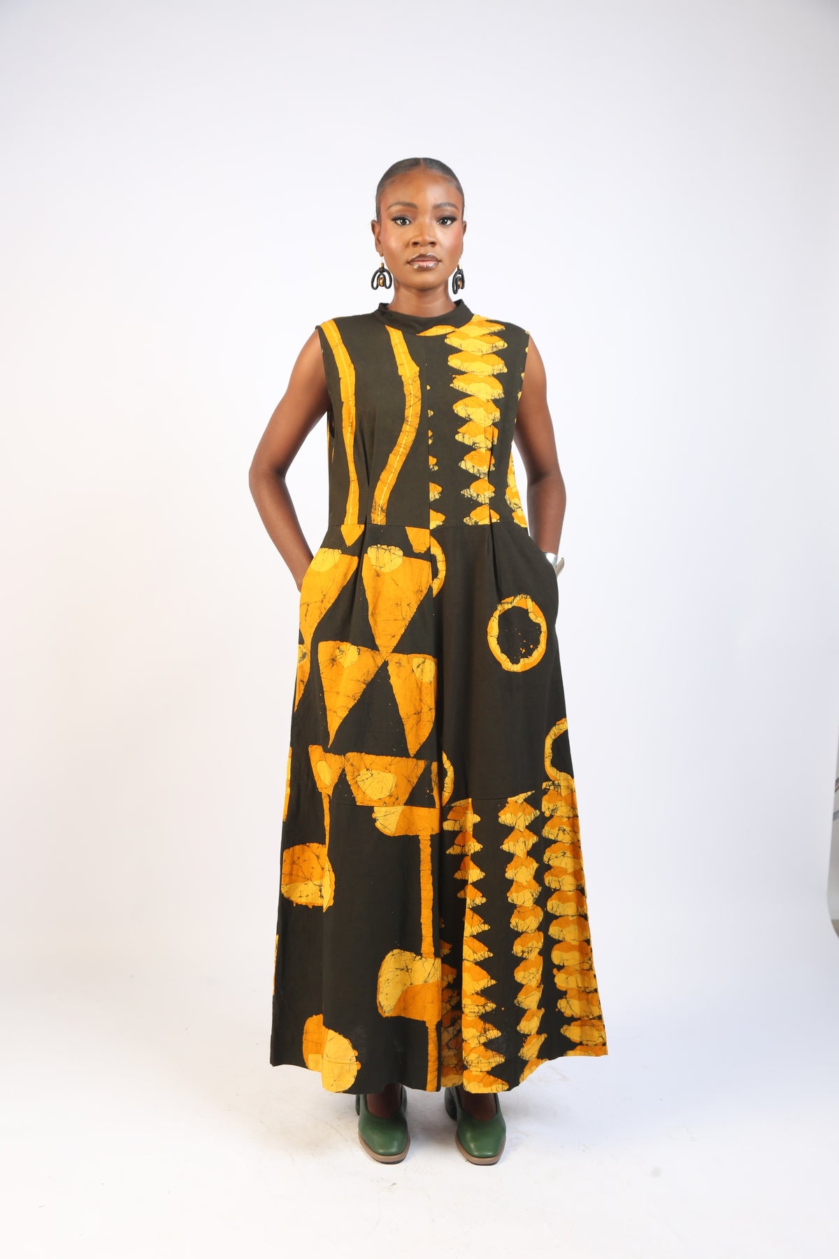 GOLDEN YELLOW AND BLACK MULTIPRINT JUMPSUIT