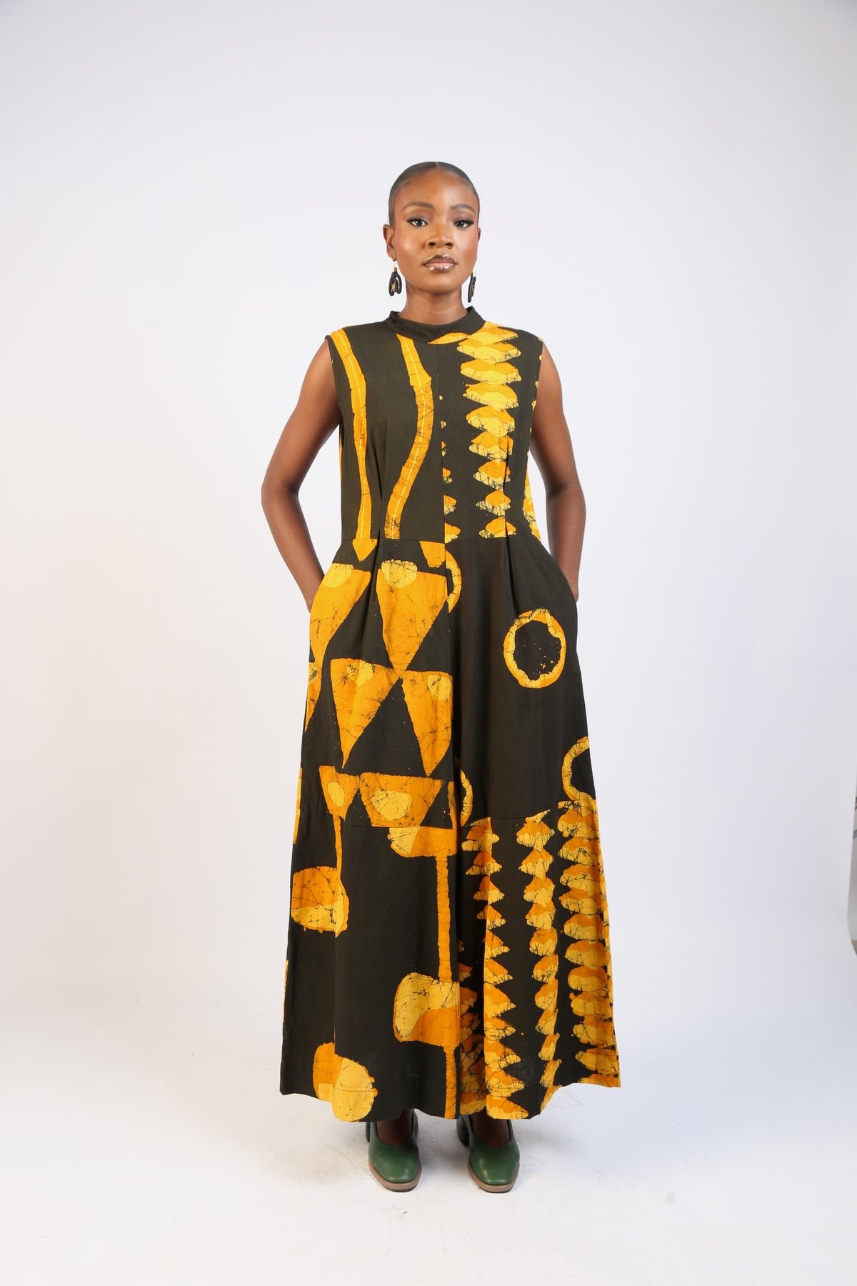 GOLDEN YELLOW AND BLACK MULTIPRINT JUMPSUIT