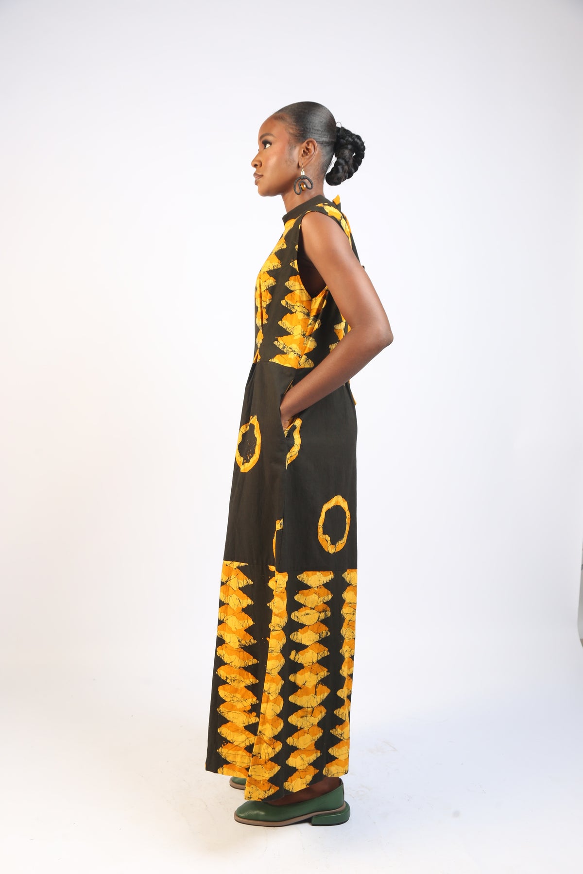 GOLDEN YELLOW AND BLACK MULTIPRINT JUMPSUIT