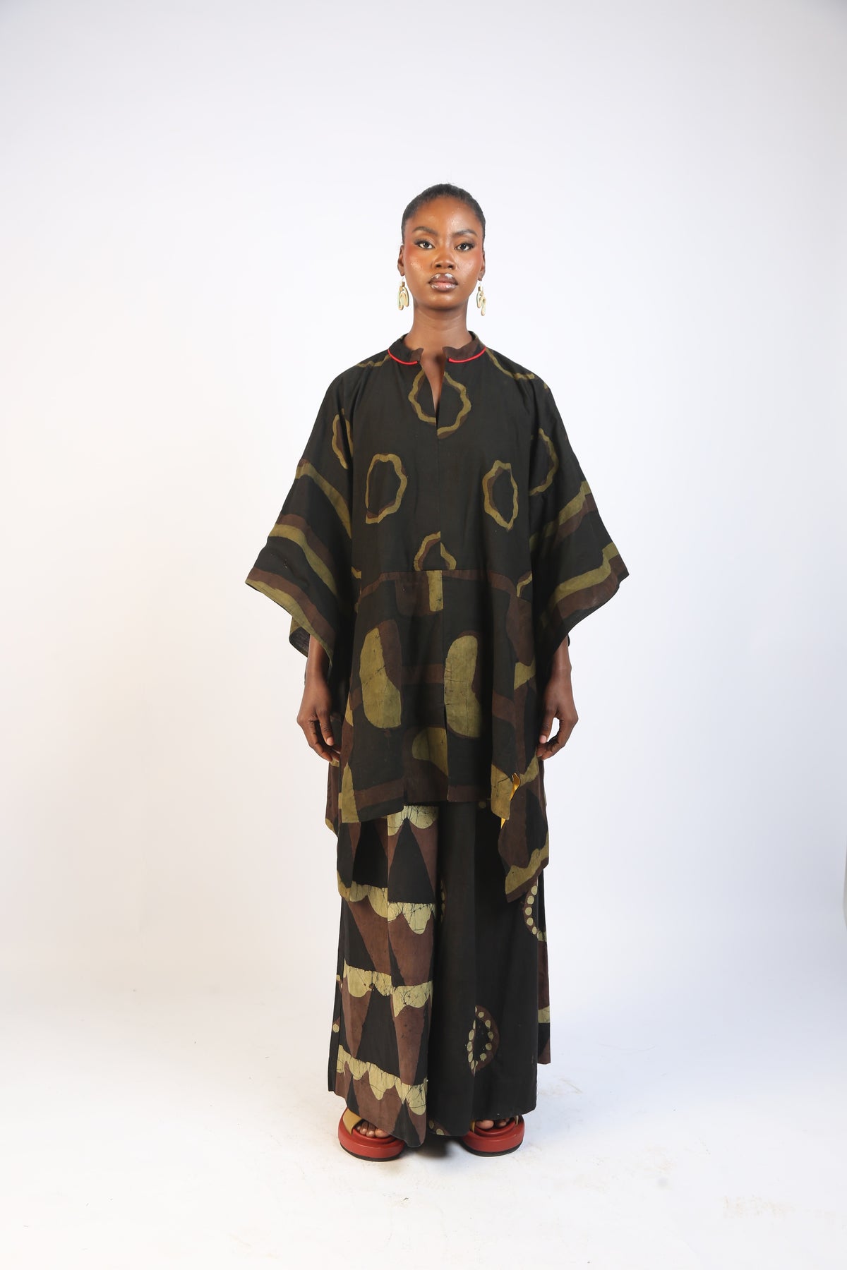 KHAKI, BROWN  AND BLACK  MULTIPRINT OSAKA BLOUSE