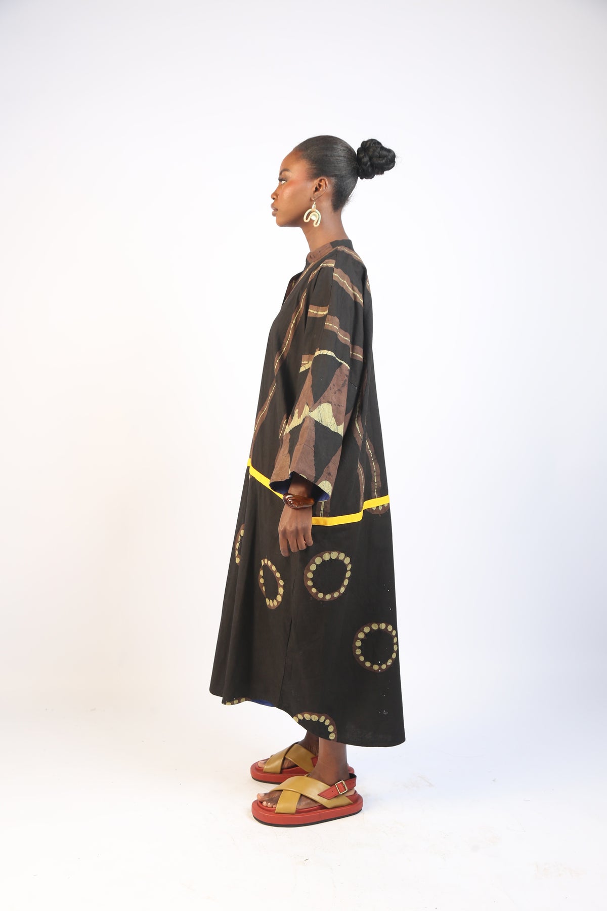 KHAKI, BROWN  AND BLACK  MULTIPRINT KAFTAN