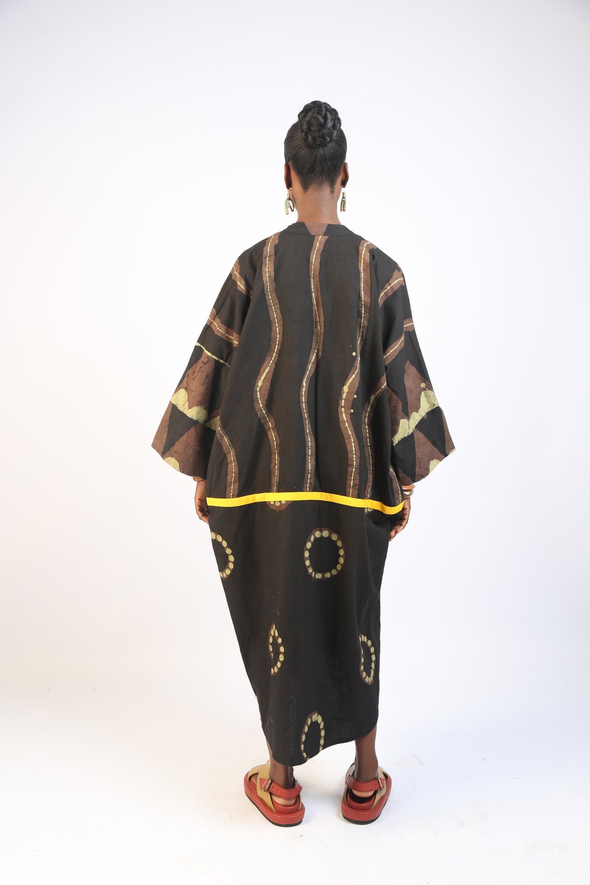 KHAKI, BROWN  AND BLACK  MULTIPRINT KAFTAN