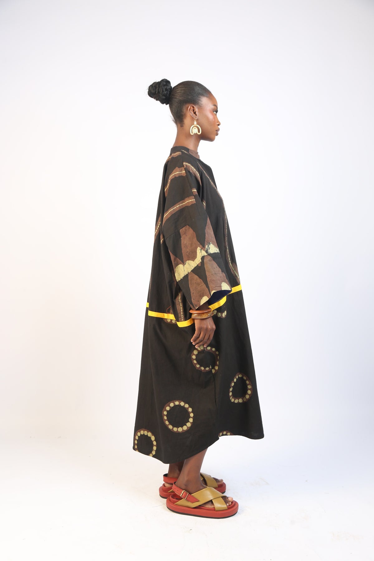 KHAKI, BROWN  AND BLACK  MULTIPRINT KAFTAN