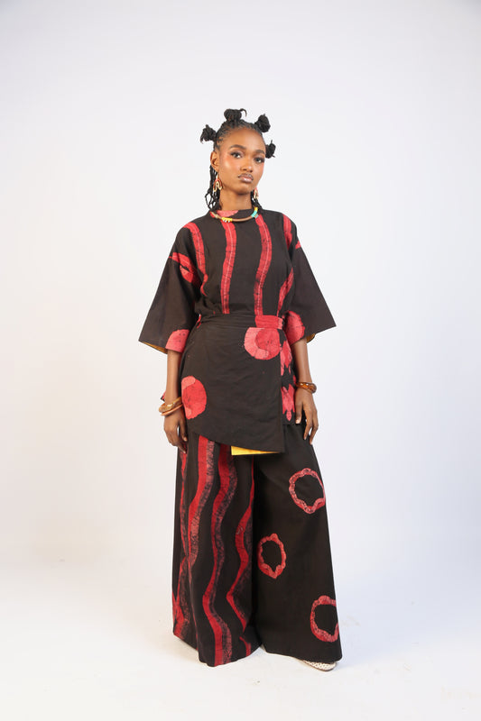 CORAL, RED AND BLACK MULTIPRINT MINI IRO DRESS
