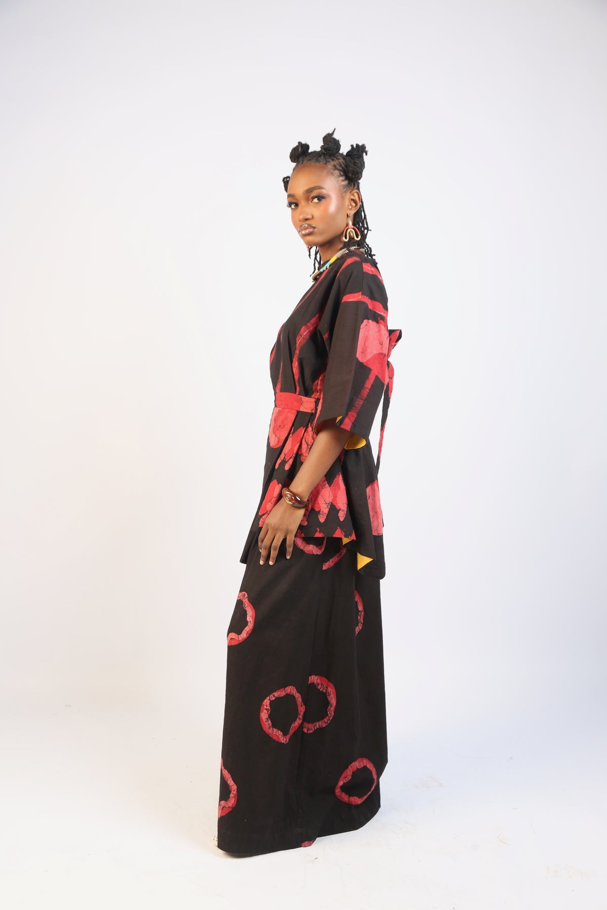 CORAL, RED AND BLACK MULTIPRINT MINI IRO DRESS
