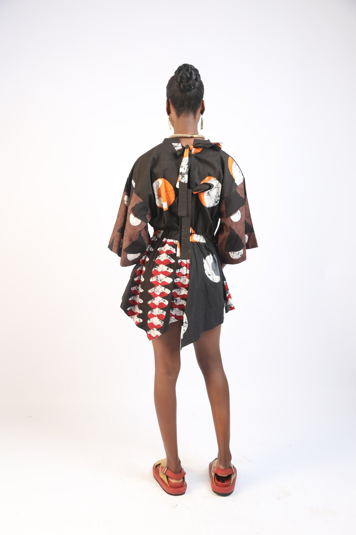 WHITE AND TANGERINE MULTICOLORED MINI IRO DRESS