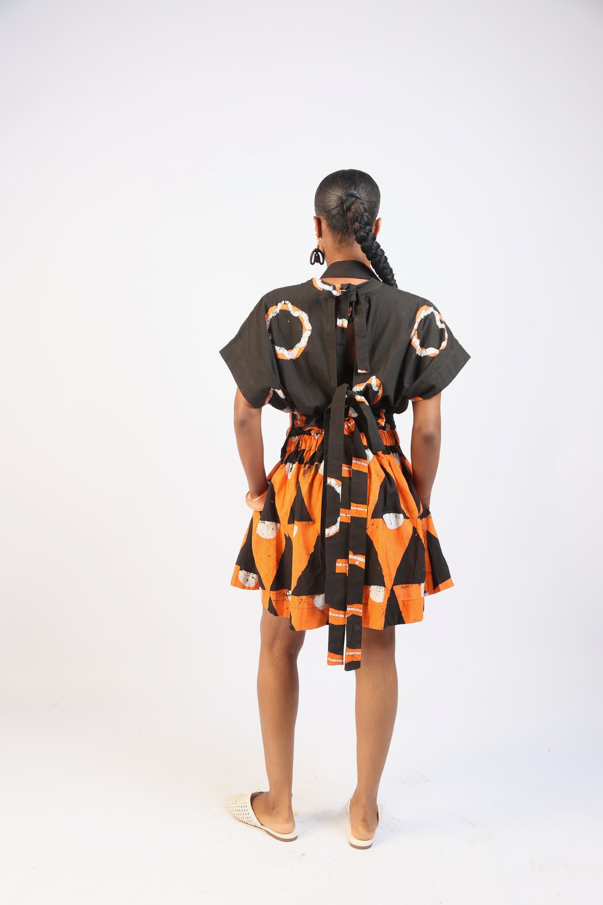 WHITE,TANGERINE AND BLACK MULTIPRINT PLAYSUIT