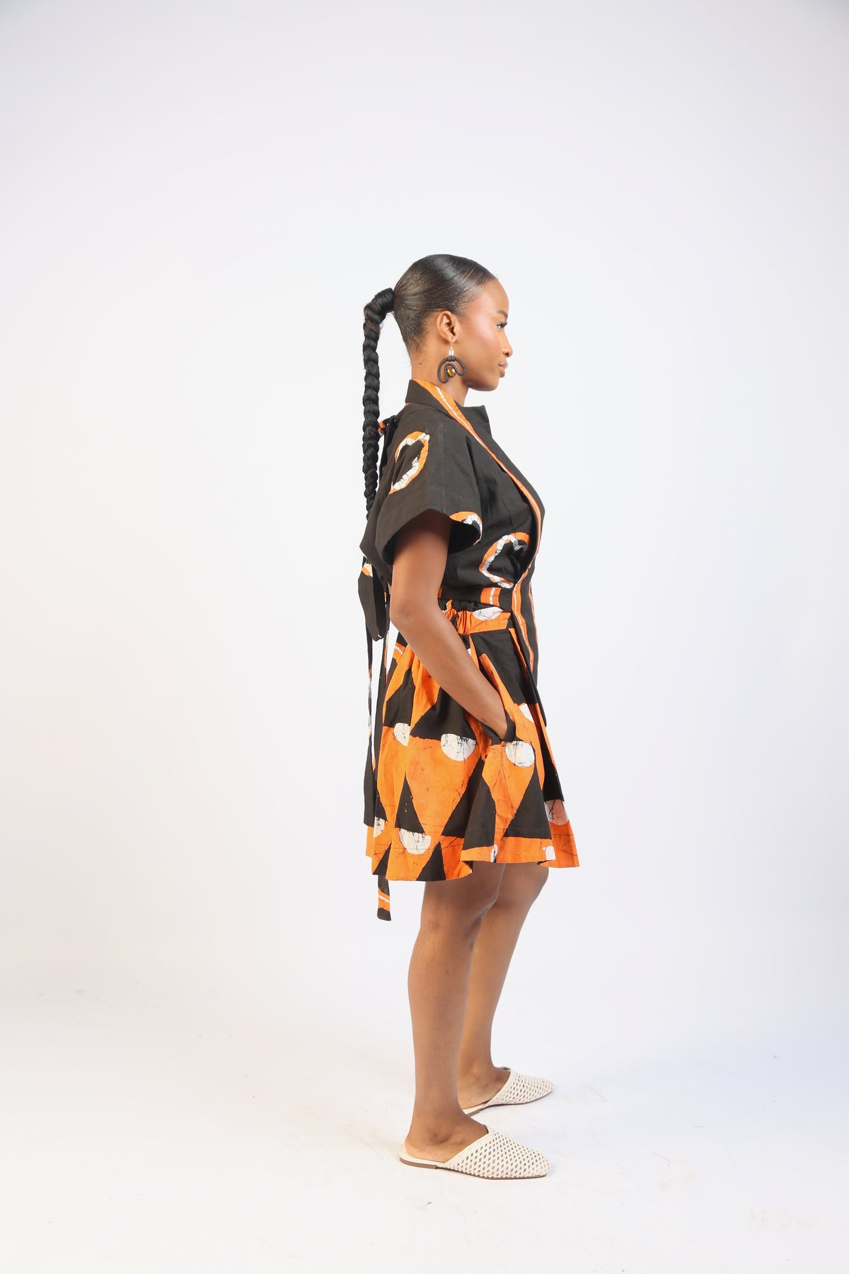 WHITE,TANGERINE AND BLACK MULTIPRINT PLAYSUIT