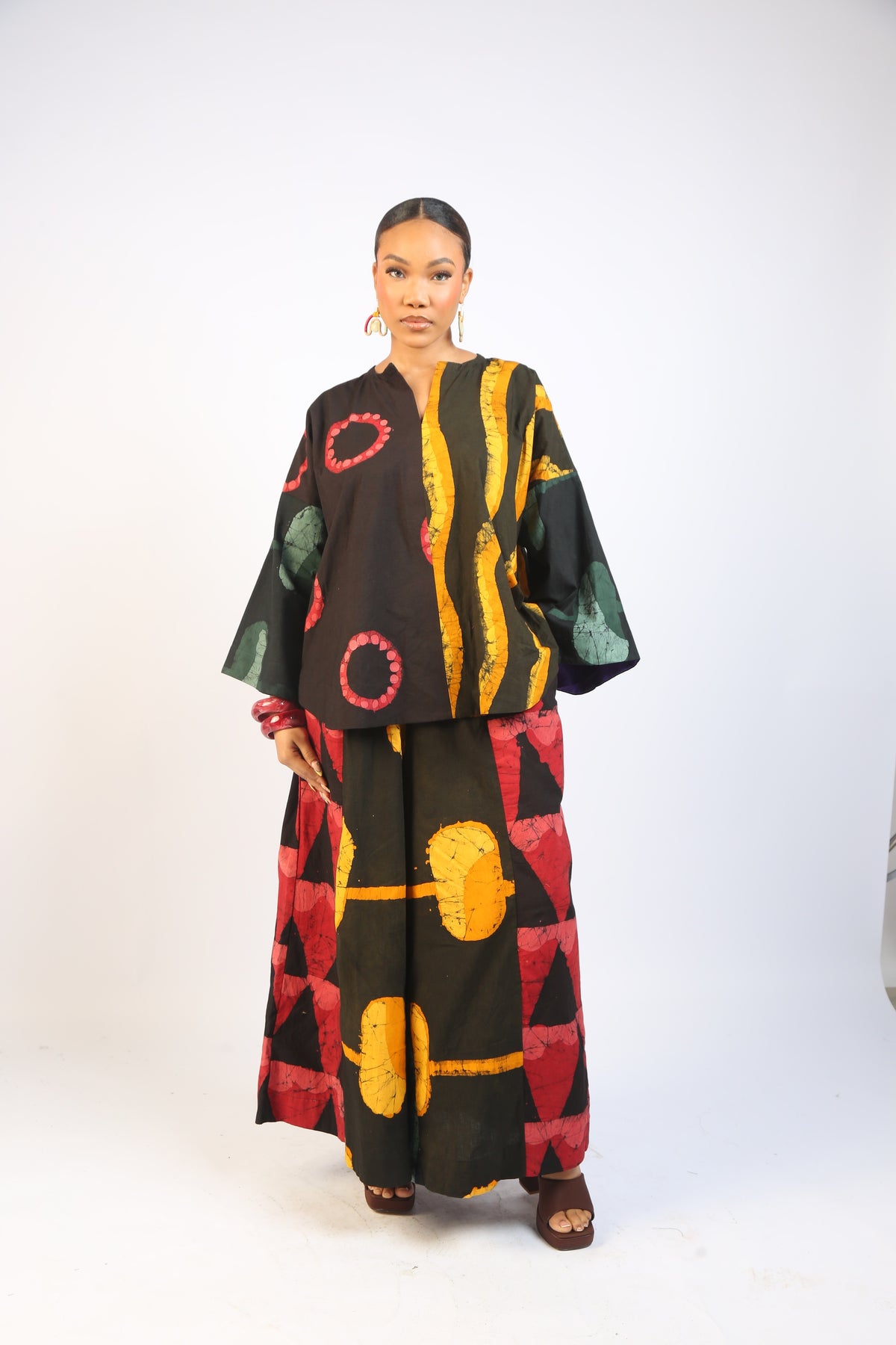 RED AND GOLDEN YELLOW MULTICOLOURED BUBA TOP