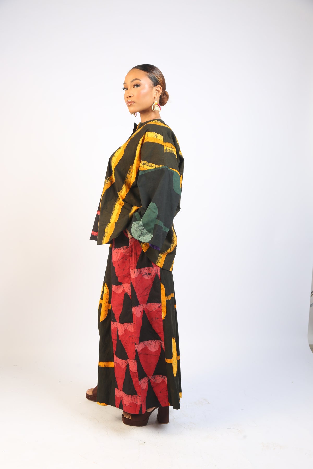 RED AND GOLDEN YELLOW MULTICOLOURED BUBA TOP