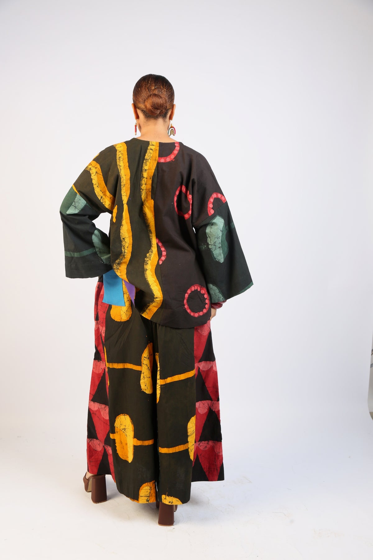 RED AND GOLDEN YELLOW MULTICOLOURED BUBA TOP
