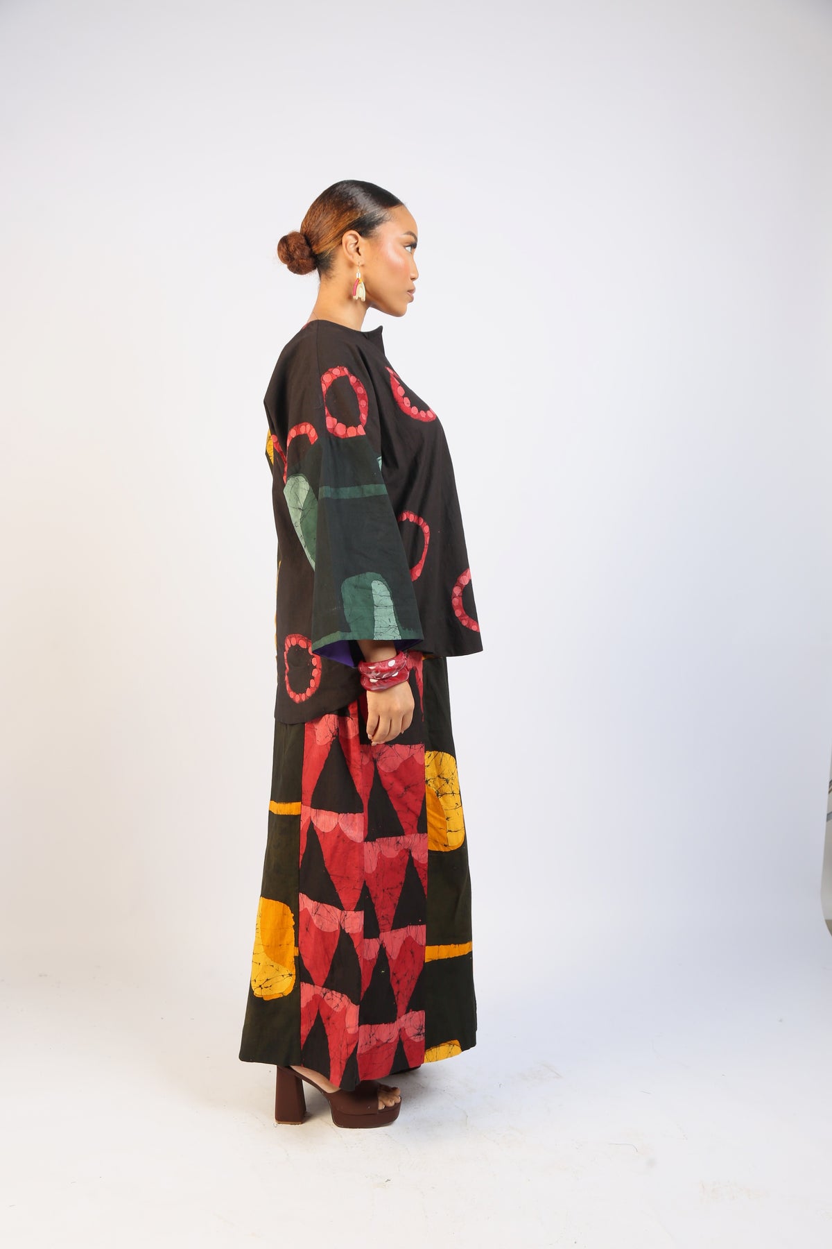 RED AND GOLDEN YELLOW MULTICOLOURED BUBA TOP