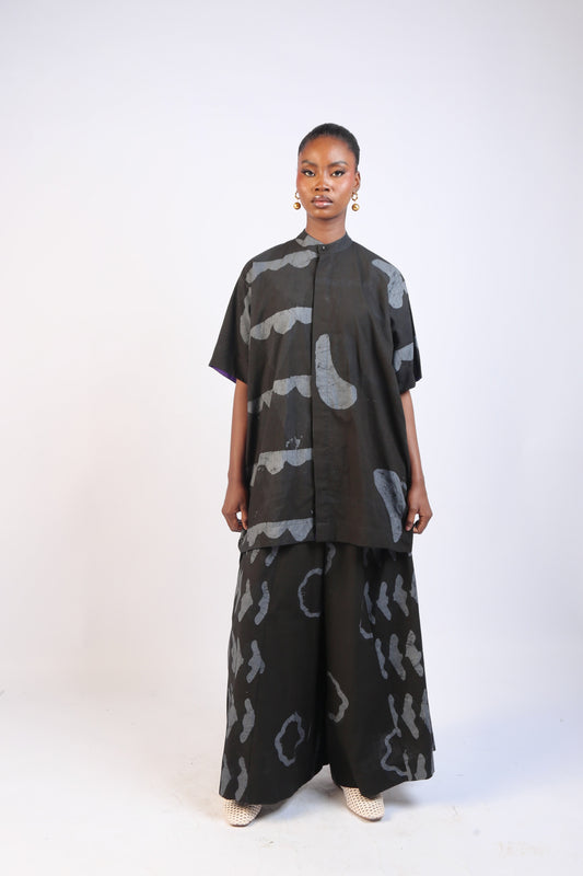 GREY, GREY AND BLACK MULTIPRINT  SHIRT