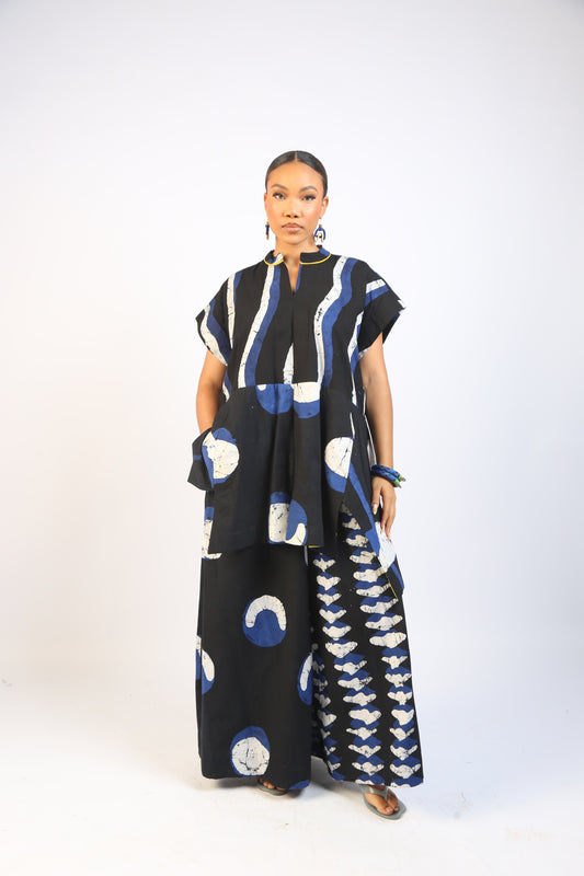BLUE AND BLACK MULTIPRINT OSAKA TOP