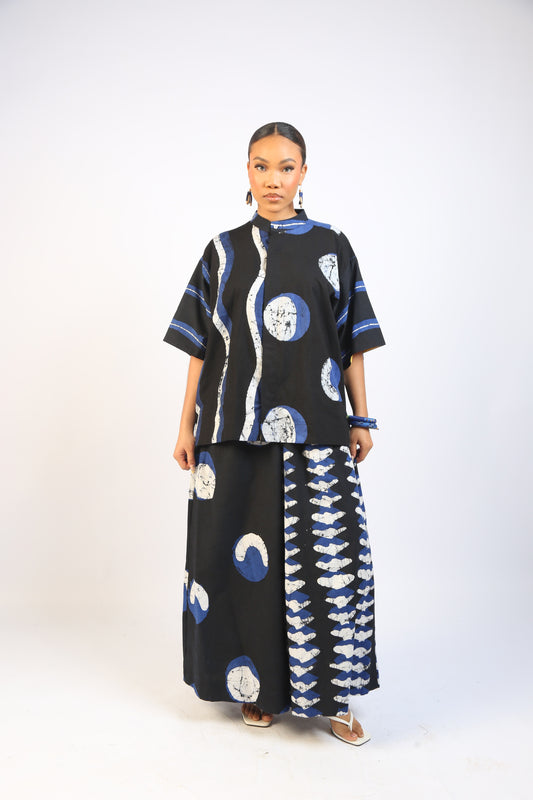 BLUE AND BLACK MULTIPRINT SHIRT