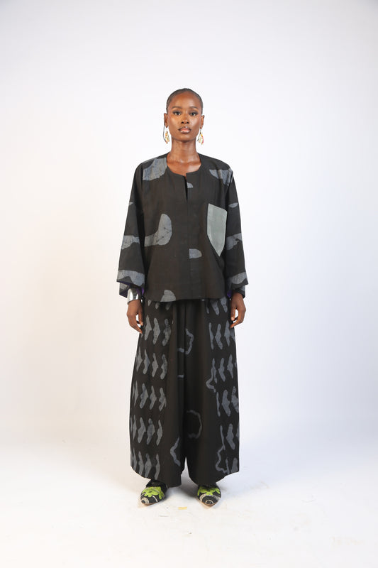 GREY, GREY AND BLACK MULTIPRINT BUBA TOP