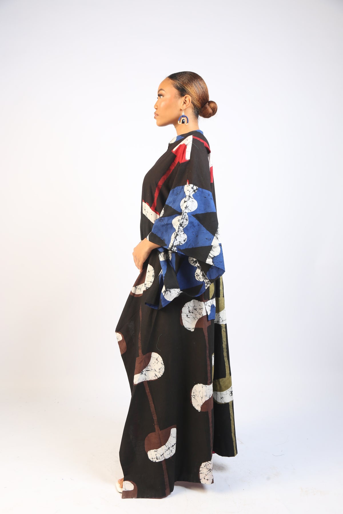 RED, BROWN AND BLACK MULTICOLOURED SHIRT DRESS