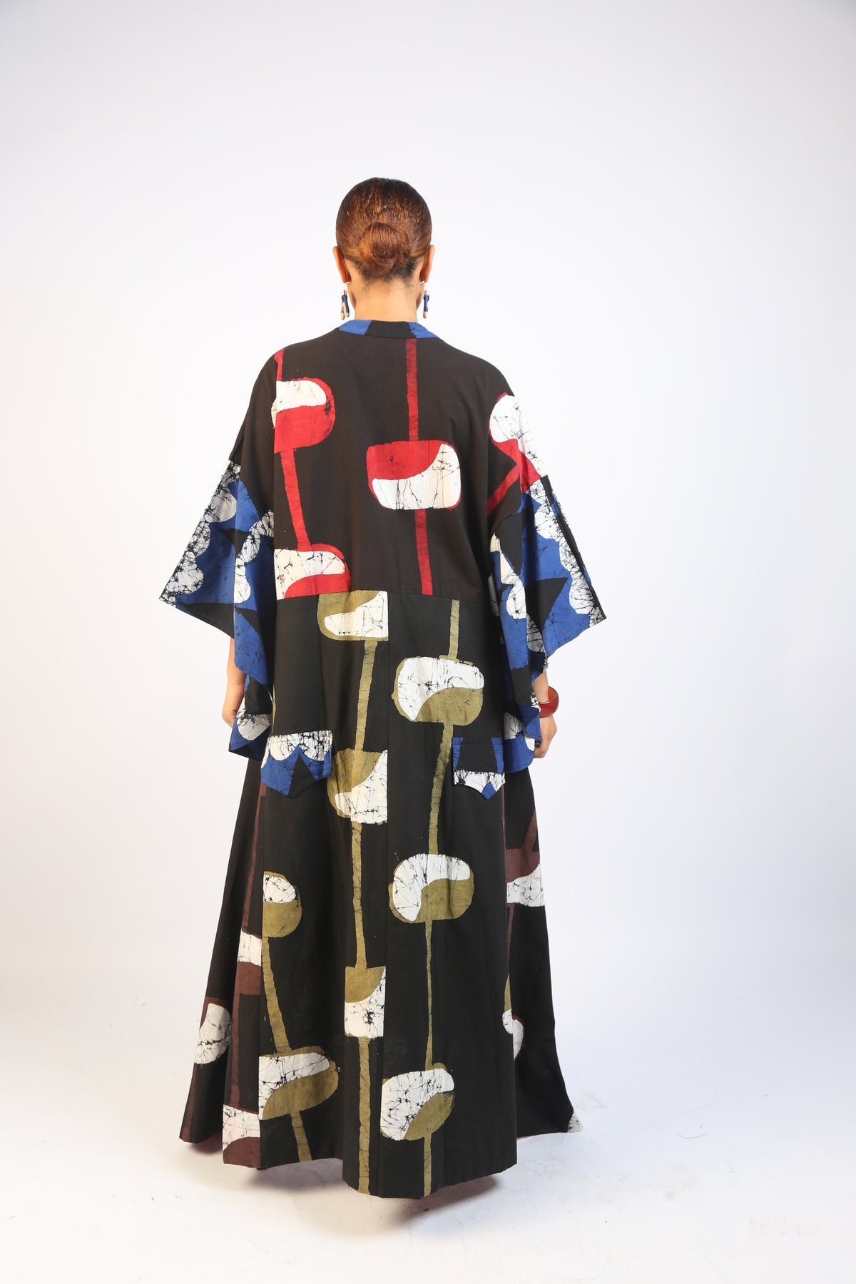 RED, BROWN AND BLACK MULTICOLOURED SHIRT DRESS