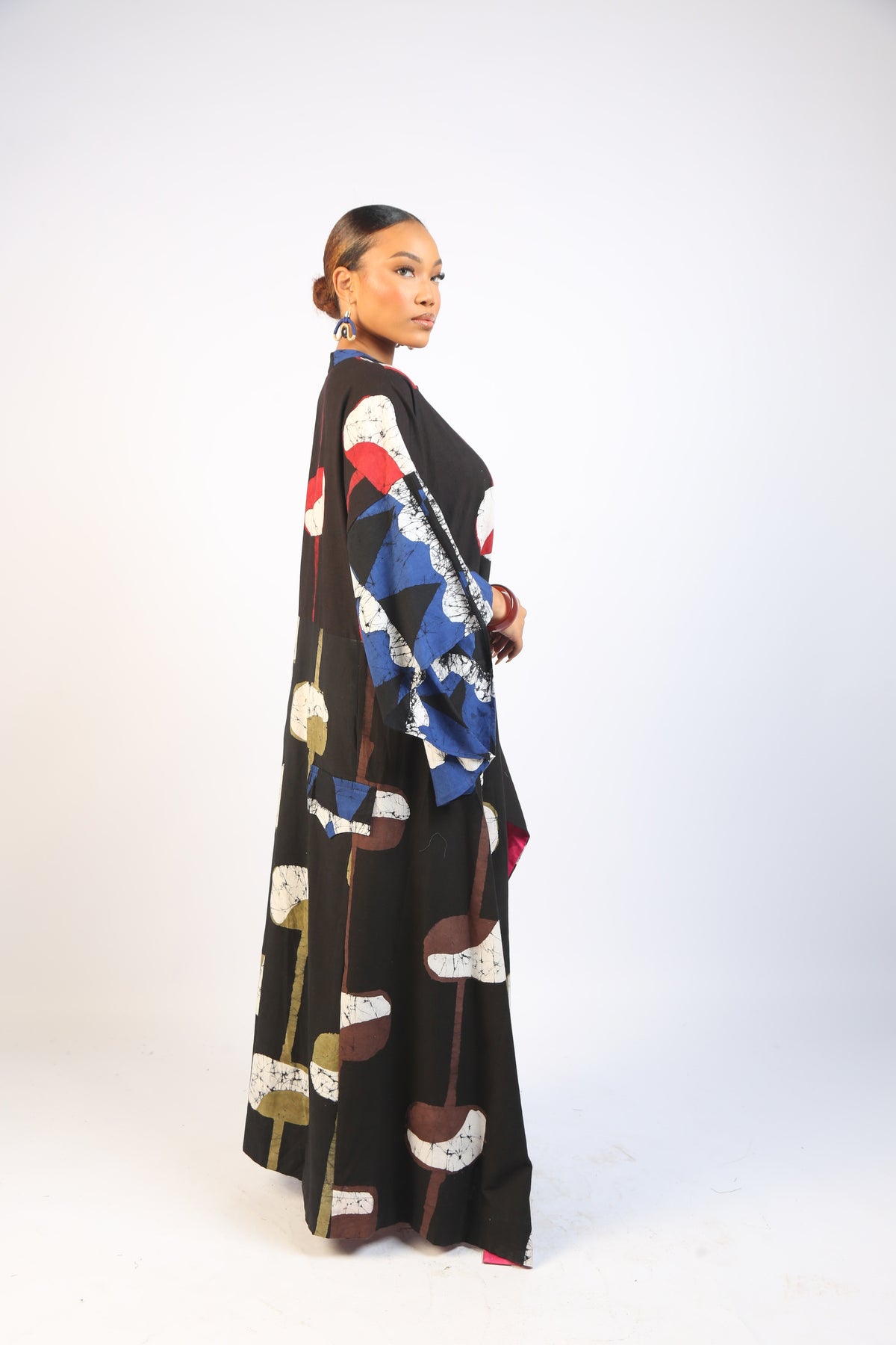 RED, BROWN AND BLACK MULTICOLOURED SHIRT DRESS