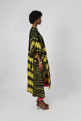 YELLOW AND BLACK MULTIPRINT SHIRTDRESS