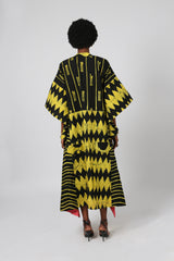 YELLOW AND BLACK MULTIPRINT SHIRTDRESS