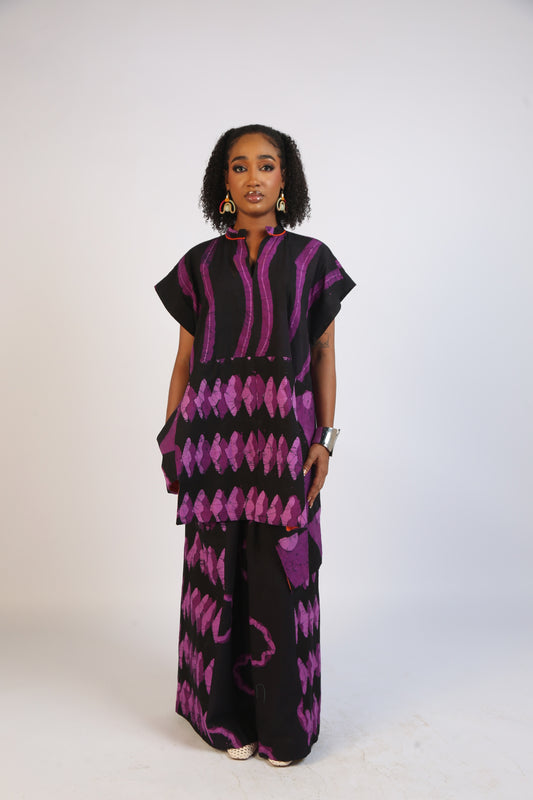 MAGENTA AND BLACK MULTIPRINT OSAKA TOP